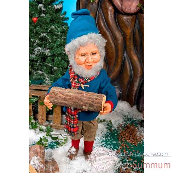 Automate - elfe barbu tenant une buche Automate Decoration Noel 660