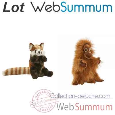 Lot Marionnette a main realiste Singe Orang-outan et Panda roux -LWS-463