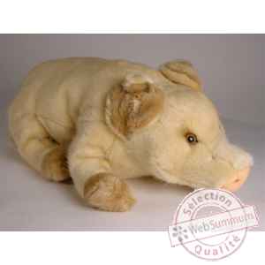 Peluche allongee bebe cochon beige 45 cm Piutre -2419