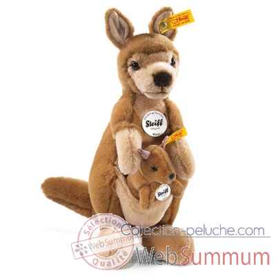 Peluche steiff kangourou wally avec bebe kangourou willy, brun clair -064630