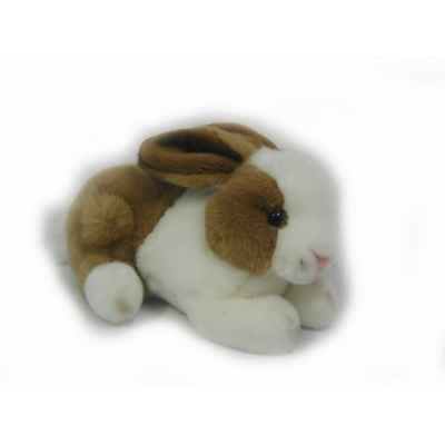 Anima - Peluche lapin couché blanc brun  24 cm -3888