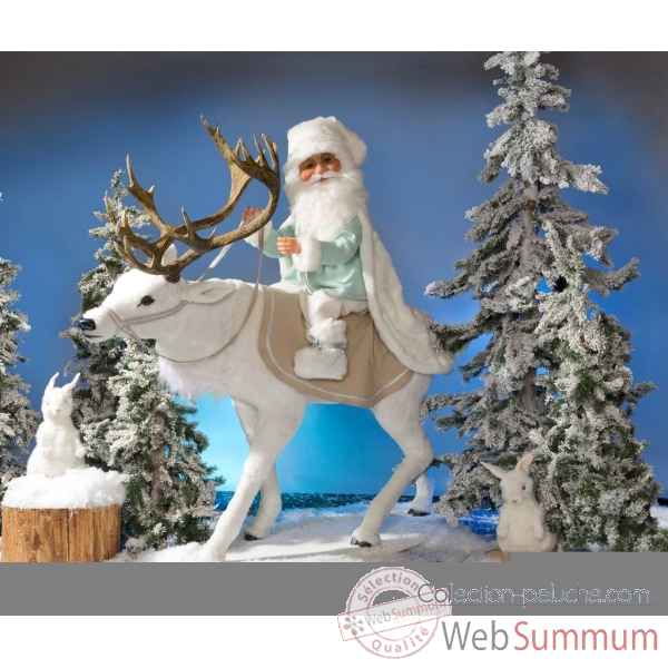 Automate - renne blanc avec pere-noel chantant Automate Decoration Noel 814-1