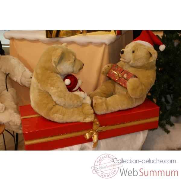 Automate decors de Noel 2 Ours Polaire sur paquet cadeau grand modele -OU2A