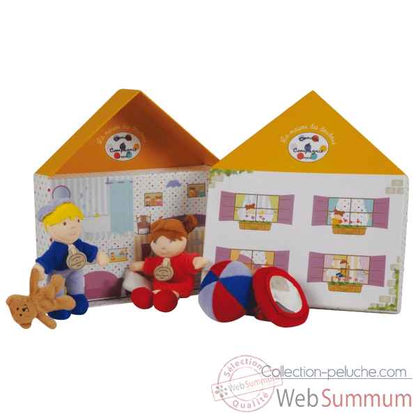 La maison des poupees ( incl. poupee fille, poupee garcon, 2 jouets d\'eveil) Doudou et Compagnie -DC2304