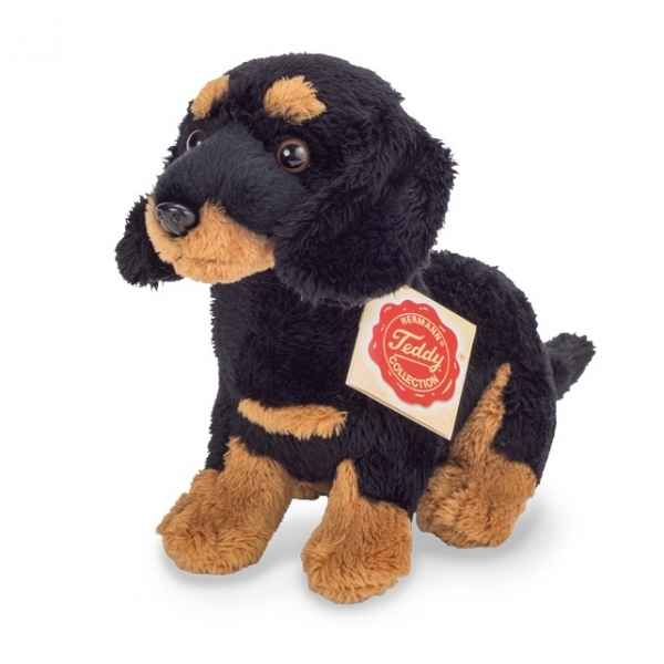 Peluche chien teckel assis brun noir 19 cm hermann teddy -91944 5
