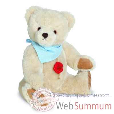 Peluche ours teddy original tissu bleu avec broderie 28 cm Hermann -18204 7