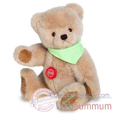Peluche ours teddy original tissu vert avec broderie 28 cm Hermann -18206 1