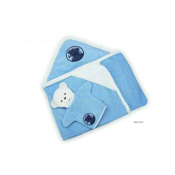 blue denim - sortie de bain bebe avec gant de toilette marionnette Kaloo -K960080