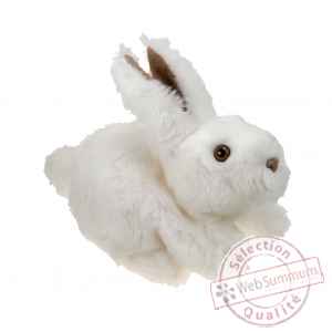 Marionnette animee peluche lapin blanc 30cm Les Petites Marie -MAR1LAPBLANC