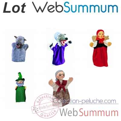 Lot marionnette a main Petit Chaperon rouge, loup, chasseur, grand mere et histoire -LWS-11366