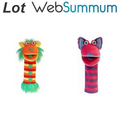 Lot 2 marionnettes chaussettes tricot Bouton et Kitty -LWS-440