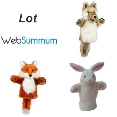Lot 3 marionnettes a main gant loup renard lapin, animaux des bois -LWS-398
