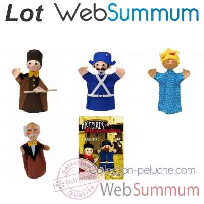 Lot marionnettes a main Guignol, sa femme, le gendarme et le noble avec histoire -LWS-11383