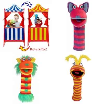 Lot theatre de marionnettes double face et 3 Marionnettes chaussette ventriloques -LWS-387