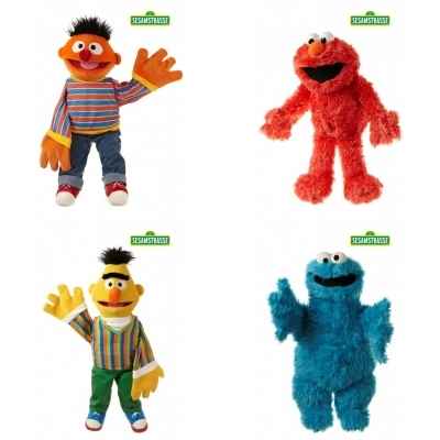 Marionnettes à main ventriloques Rue Sésame Elmo, Bart, Ernest et le monstre -LWS-514