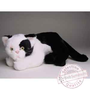Peluche allongee chat noir et blanc 25 cm Piutre -2344
