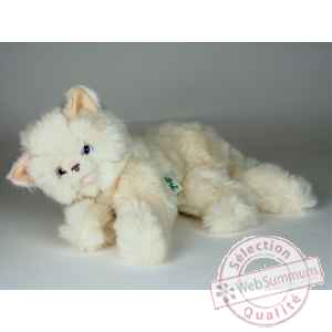 Peluche couchee chat beige 35 cm Piutre -2440