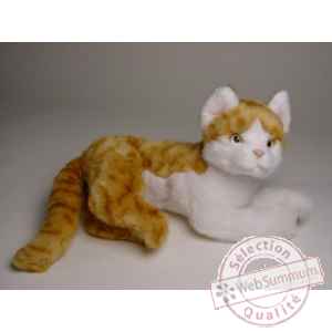 Peluche allongee chat roux et blanc 30 cm Piutre -2340