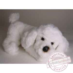 Peluche allongee poodle blanc 35 cm Piutre -282