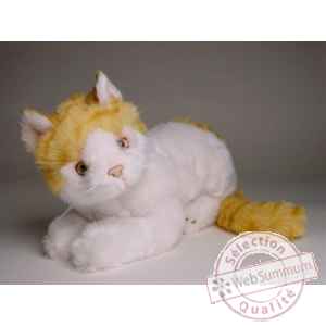 Peluche allongee chat blanc et roux 30 cm Piutre -2339