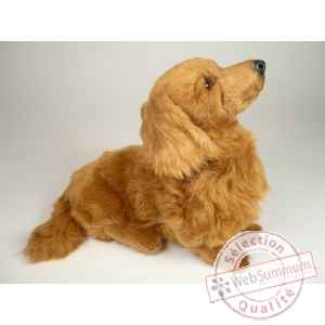 Peluche assise teckel dachshund, poils longs 35 cm Piutre -2254