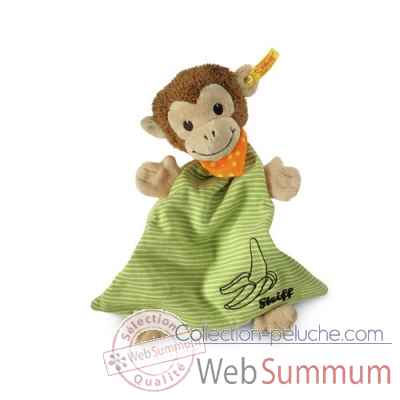 Petit singe jocko doudou, brun et beige et vert STEIFF -240201